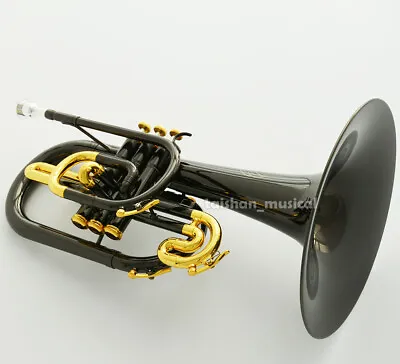 Shiny Black Nickel + 24K Gold Plated Marching Mellophone Horn F Tone FREE SHIP • $759