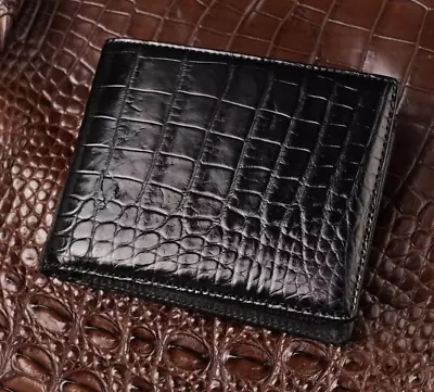 Black Bifold Skin Amish Handmade Wallet - Genuine Crocodile & Made In USA • $64.17