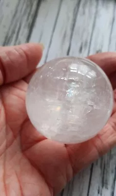 Natural White Iceland Spar Calcite Quartz Crystal Sphere • £14.30