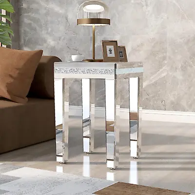 Polibi Fashionable Modern Glass Mirrored Side Table Easy Assembly End Silver  • $210.11