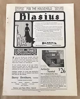 Blasius & Sons Piano Print Ad 1902 Vintage 1900s Retro Art Decor Philadelphia • $6