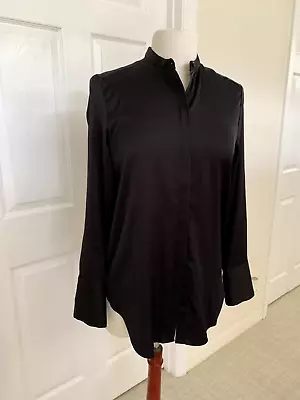 H&M Black Mandarin Collar Fabric Satin Look Women Shirt Size 4 • $22