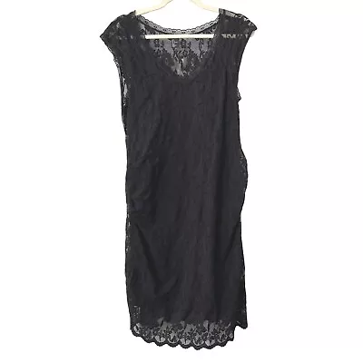 H&M Mama Maternity Lace Bodycon Dress Cocktail V Neck Womens L Ruched Side Black • $20.99