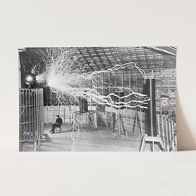 Nikola Tesla Reading Electric Generator 1900s Electricity Wall Art Poster Print • $29