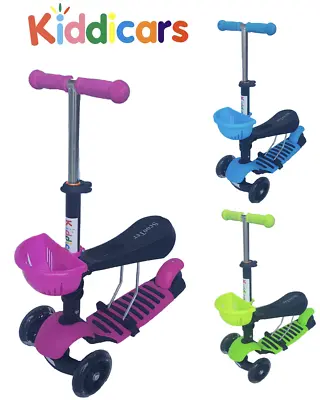 Kids 3 In1 LED Wheel Scooter Ride On Scooter Lean To Steer 3 Wheel In 3 Colours • £28.95