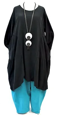 PLUS SIZE LA BASS BLACK COTTON CORD OVERSIZED 2 POCKETS LONG TUNIC Size 24-28 • $85.79