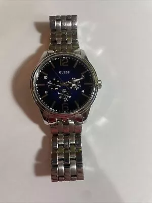 Guess Men's Chronograph Watch U0252G2 Stainless Steel Blue Dial Needs Battery • $40