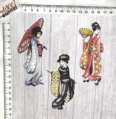 DECOUPAGE CARD Tattered Lace Die Cuts 6pcs Geisha Oriental Japanese Chinese Lady • £6.79