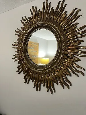 RARE 42” MASSIVE 4 Foot Vintage Blazing Sunburst Mirror MCM French Gold Gilded • $799