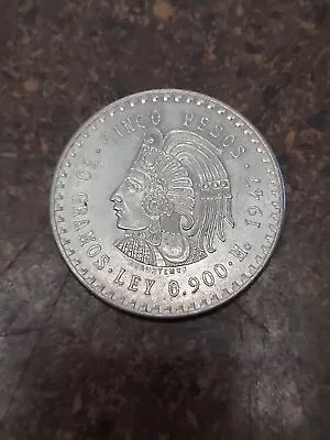 1947 Mexico .900 SILVER 5 Pesos  Cuauhtemoc  Coin     E4B5 • $43