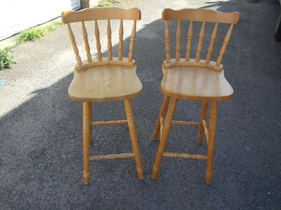 £55 • Buy 2 X Breakfast Bar Chairs High Back Stools Kitchen Island Chair Solid Pine Wooden