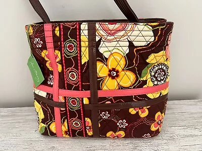 NWT Vera Bradley Buttercup Pattern Tote Purse  Brown Pink Faux Leather Strap • $29.95