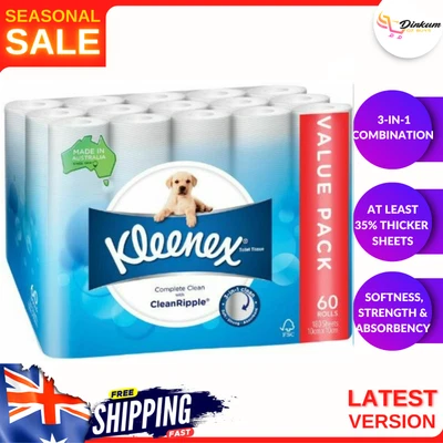 $52.39 • Buy 60 X Kleenex Toilet Paper Tissue Rolls Soft 180 Sheets Roll Wipes Clean Papers