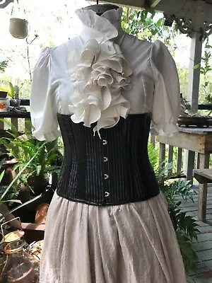 Underbust Corset Steel Bone & Busk Black Pinstripe Steampunk Goth Pirate Size XS • $90