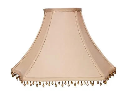 VTG Large Fabric Bell Shape Lamp Shade Amber Beaded Fringe Silk Lined 8 Panels • $46.95