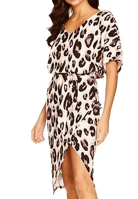 Lord & Taylor QUIZ Leopard Animal Print Batwing Tulip Hem Dress Size EU 36 US S • £23.52