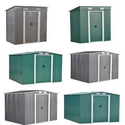 Garden Metal Shed Pent/Apex Roof Outdoor Storage With Free Base 6X4 8X4 8X6 10X8 • £309.99