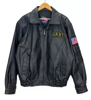 US Army Black Leather Bomber Jacket XL • $64.99