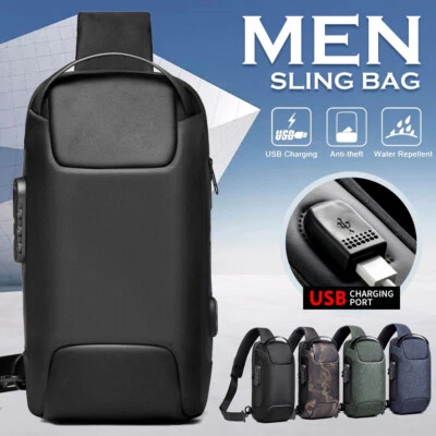 $27.99 • Buy Men's Anti-theft Crossbody Bag Sling Backpack Oxford Cloth Waterproof USB Port