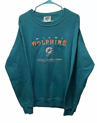 Vintage Lee Sport Miami Dolphins Sweater NFL Embroidered Large Crewneck 1990s • $24