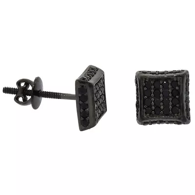 Sterling Silver Micro Pave CZ Stones 2D Square Screw Back Stud Earrings • $21.99