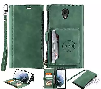 Zte Blade A110 Suede Wallet Case Zip Pouch Back Pocket/Stand Lanyard • $13.50