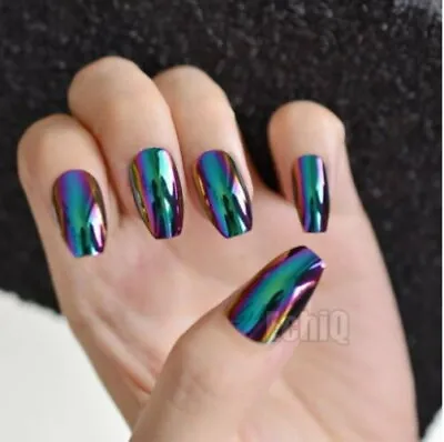 Rainbow Gradiant Metallic Nails-Nail Art-Fashion Nails-Oval Long Fingernails • $5.99