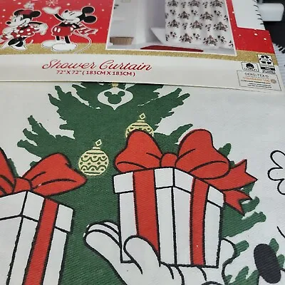 DISNEY MICKEY & MINNIE MOUSE Christmas FABRIC Shower Curtain 72×72 NIB 2022 • $34.99