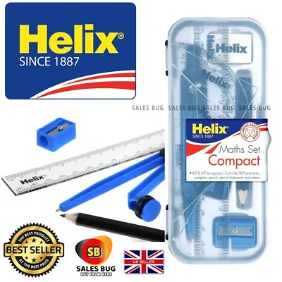 HELIX Compact MATHS GEOMETRY SET Compass Ruler Protractor Sharpener SCHOOL Exam • £3.99