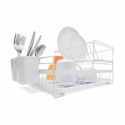 White 2 Tier Dish Drainer Drying Rack Drip Tray Cutlery Holder Caddy Organizer  • $50.95