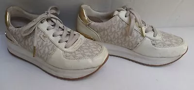 MICHAEL Michael Kors Monique Trainer Sneakers Beige Logo Shoes Size 6.5 • $20