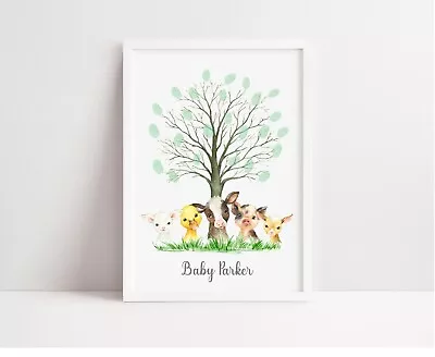 £5.40 • Buy Baby Shower Guest Book Print, Fingerprint Guest Book, Farm Animals Baby Shower