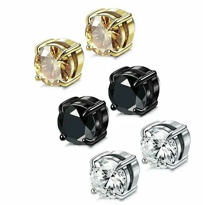 Men Women Stainless Steel Round CZ Magnetic Stud Earrings Non-Piercing Clip On • $5.09