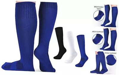  Boys Soccer Socks Kids Football Socks Girls Large 3 Pairs-black+white+blue • $20.49