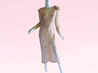 1980s Vintage Shomax Sequin Beaded Pearls Pastel Pink Evening Wedding Gown  • $268