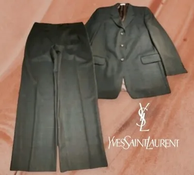 Vintage YSL Men's 100% Worsted Wool 2 Piece 3 Button Suit Deep Brown 42R 34Wx32L • $169.99