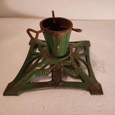 $25 • Buy Vintage Cast Iron Green Paint Pine Cone Christmas Tree Stand 7 ×7 ×4  Lqqk