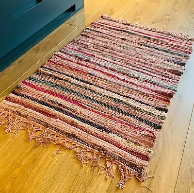 Recycled Pink Rug Overdyed Thick Cotton Peach Rag Rug Available In 2 Sizes • £16.50