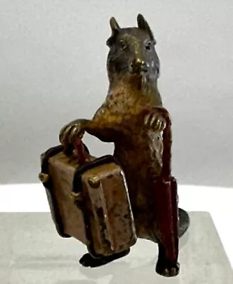 Rare Antique Cold-Painted Vienna Bronze Traveling Rat With Suitcase And Umbrella • $399