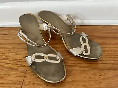 Onex Women's Style  Link  In Platinum Kitten Heel Sandal Size 8M • $14.95