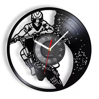 Motorcycle Driver Clock Vinyl Record Wall Clock Art Decor Handmade Battery Power • $24.99