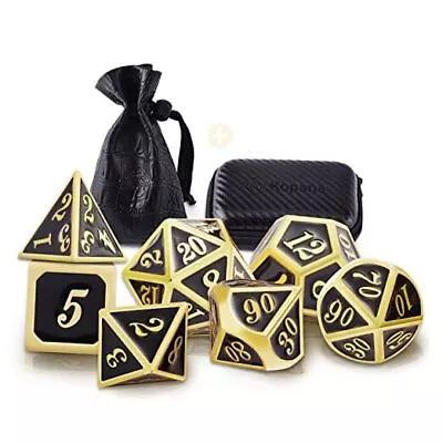 DND Metal Dice Set7PCS Polyhedral Dungeons And Dragons DiceMetal 6 Gold Black • $24.62