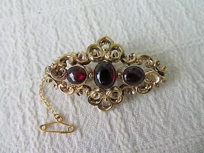 LGE & HEAVY ANTIQUE VICTORIAN 14CT YELLOW GOLD & CABOUCHON GARNET BROOCH 10.24gs • £295