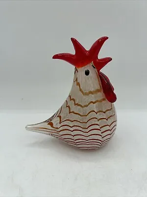 Glass Rooster Murano Style Blown Glass Chicken Hen Figurine Red White • $15