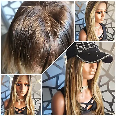 Blonde Freeparting Lace Front Wig Human Hair Blend Ombre Highlights Blonde Heat • $95.99