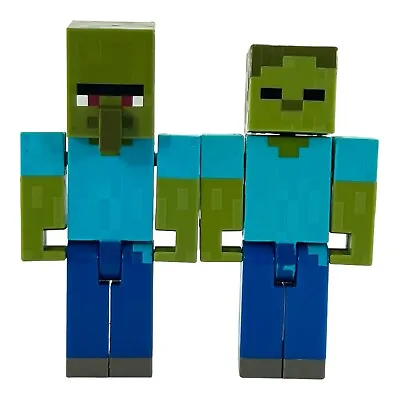 Lot Of 2 Minecraft Zombie And Zombie Villager Figure Moving Arms 5” • $19.99