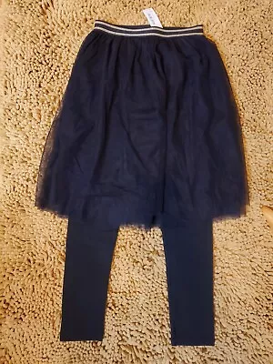 Gymboree Girl's 2-In-1 Black Legging W/Tulle Skirt W/Gold/Black Accent Size 7/8 • $11.69