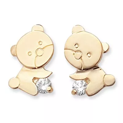 9ct Gold Kids Bear Earrings With Cubic Zirconia Hallmarked  • £65