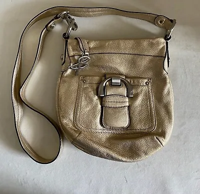 B. Makowsky Metallic Gold Pebbled Leather Buckle Accent Crossbody Bag • $25