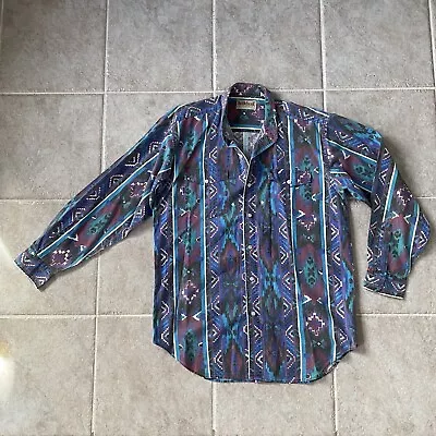 Vintage Saddlebrook Western Cowboy Aztec Mens Button Up Multicolor Rodeo Fancy L • $23.97